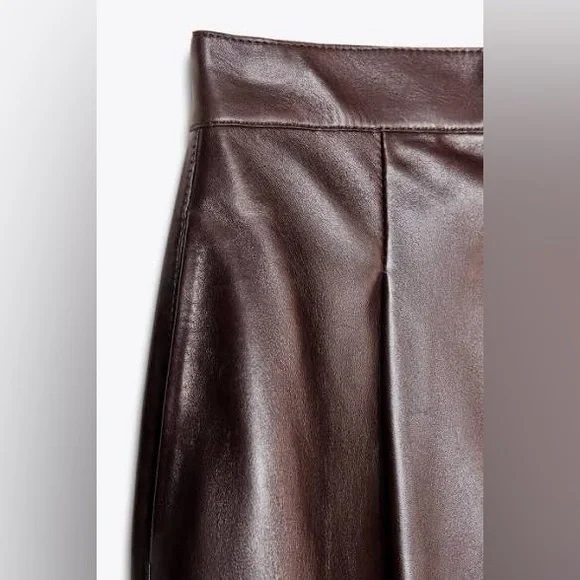 NWT. Zara ZW Collection Limited Edition Burgundy Leather Balloon Trousers Size M